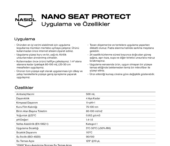 NANO SEAT PROTECT UYGULAMA VE ÖZELLİKLER