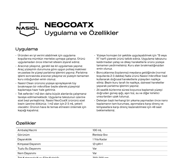 NEOCOATX UYGULAMA VE ÖZELLİKLER