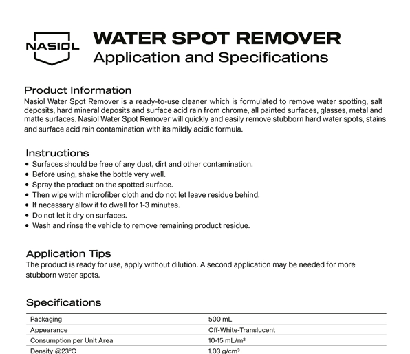 WATER SPOT REMOVER UYGULAMA VE ÖZELLİKLER